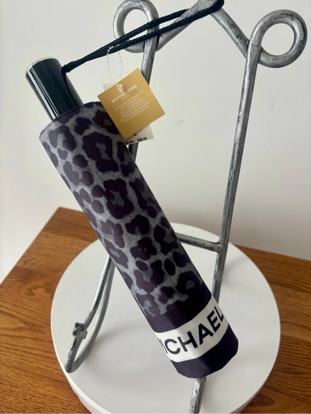 Michael Kors Monochrome Leopard Black/Grey Umbrella - NWT